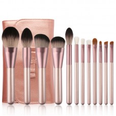 12pcs Makeup Brushes Makeup Brush Set with PU Bag Soft Fiber Bristles Solid Wood Handle For Beginners