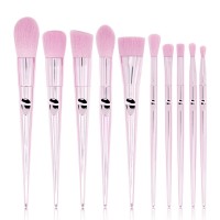 10pcs Professional Makeup Brush Set Pink Bristles For Powder Blush Foundation Highlight Eyeshadow