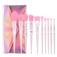 10pcs Professional Makeup Brush Set Pink Bristles + Laser Bag For Powder Blush Foundation Eyeshadow