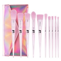 10pcs Professional Makeup Brush Set Light Purple Bristles + Laser Bag For Powder Blush Foundation