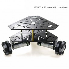 3WD 58mm Mecanum Wheel Robot Car Chassis 2-Tier + 12V 300RPM 25mm Motors w/ Encoder Unassembled