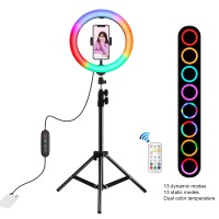 PKT3081B 10.2" RGBW Dimmable LED Ring Light Fill Light 168pcs LED Beads PU504B + 1.1M Tripod Stand