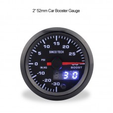 SINCOTECH 2" 52mm Car Booster Gauge -30~30PSI Pointer Turbo Bar Boost 7-Color LED DO636 for 12V Car