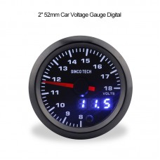 SINCOTECH 2" 52mm Car Voltage Gauge Digital 8-18V Voltmeter 7-Color LED Panel DO636 for 12V Car 