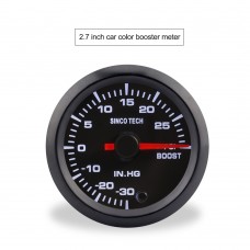 SINCOTECH 2" 7-Color Car Booster Gauge Pointer Turbo Bar Boost 52mm -30~0 INHG/0~30 PSI DO637 for 12V Car