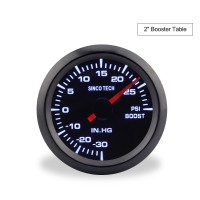 SINCOTECH 2" 52mm Car Booster Gauge Pointer Turbo Bar Boost 30~0 INHG/0~30 PSI DO638 for 12V Car 