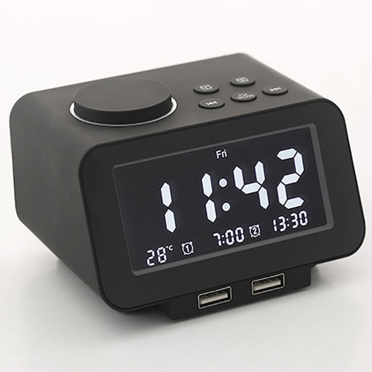 K8 Dual Alarm Clock Radio FM Desktop Snooze Alarm Clock USB Charging