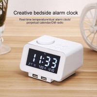 K8 Dual Alarm Clock Radio FM Desktop Snooze Alarm Clock USB Charging Display Real Time Temperature