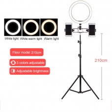 210cm Stand + 26cm Ring Fill Light + Three Phone Holders For Vlog Livestream Selfie Photography