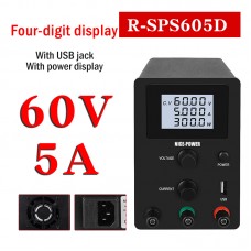 R-SPS605D Adjustable DC Power Supply Switching Power Supply Output 0-60V 0-5A 4-Digit Display Black