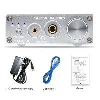 DAC-Q5N HiFi Lossless Headphone Amplifier DAC Optical Coaxial USB Sound Card w/ Power Supply Silver
