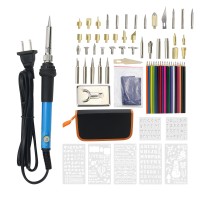 71pcs Wood Burning Pen Kit w/ Tips Soldering Iron Drawing Templates 18 Colored Pencils US Plug 
