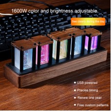 RGB Clock LED Pseudo Glow Tube Clock Black Walnut Wood DIY Kit Wonderful Birthday Present For Friend