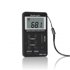 HRD-103 AM FM Radio Mini Radio Portable Pocket Radio Rechargeable USB Port LCD Display Black