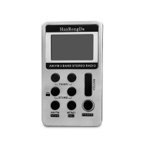 HRD-103 AM FM Radio Mini Radio Portable Pocket Radio Rechargeable USB Port LCD Display Silver Gray