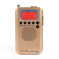 HRD-737 Air Band Radio Receiver Full Band Radio Alarm Clock VHF Multiband Radio LCD Backlight Golden