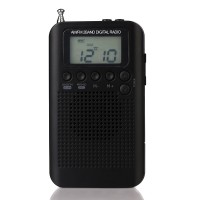 HRD-104 Portable AM FM Radio Mini Radio Two Band Digital Clock Radio Timing With Loudspeaker Black