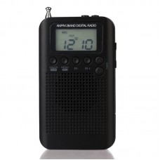 HRD-104 Portable AM FM Radio Mini Radio Two Band Digital Clock Radio Timing With Loudspeaker Black