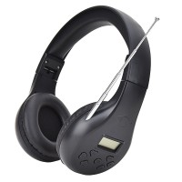 HRD-600 FM Headphones Teaching Headset 50-108MHz DSP Large LCD Display 3.5MM Audio Jack Black