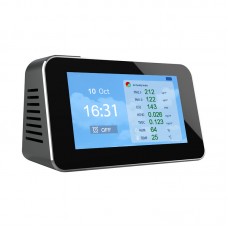 DM601B Air Quality Monitor PM2.5 CO2 PM1.0 PM10 HCHO TVOC Temperature Humidity AQI With Alarm Clock