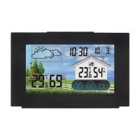 FanJu 3551A Touch Screen Weather Clock Alarm Clock Indoor Outdoor Thermometer Hygrometer Black