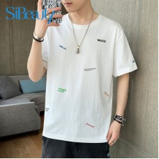 Men T Shirt Short Sleeve Tee Shirt 100% Cotton Loose Skin-Friendly Cotton Fabric T393 White M L XL