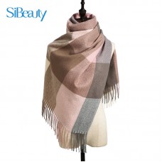 27.6*70.9" Men Womens Plaid Scarf Autumn Winter Scarf Warm Cashmere-Like British Style With Tassel