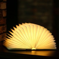 Wood Grain PU Folding Book Lamp Book Shaped Lamp Foldable Book Light Gift USB Rechargeable L Size