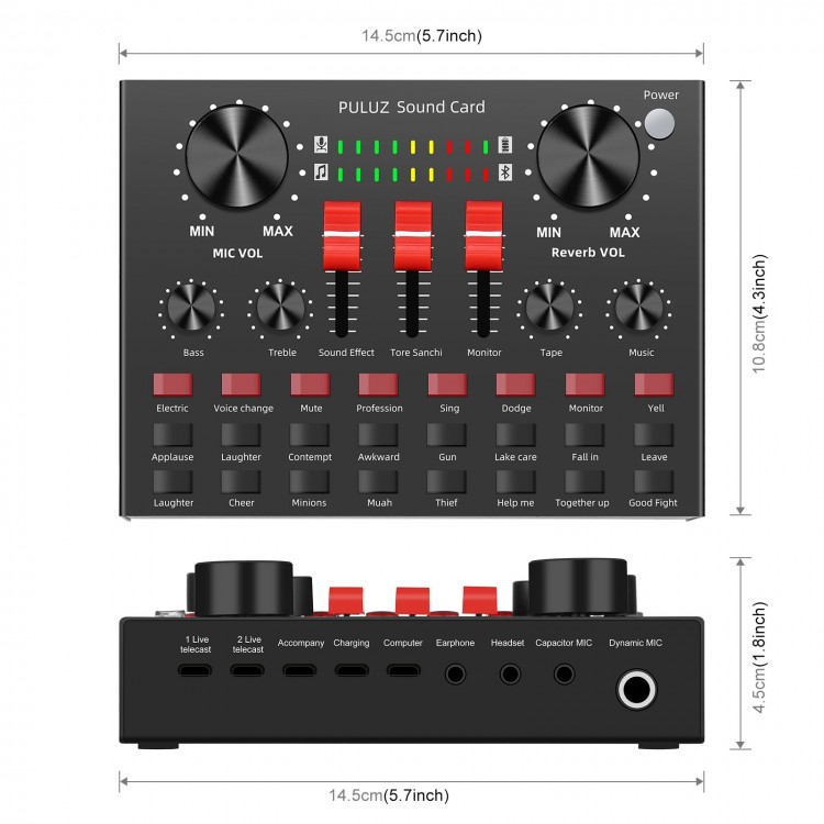 PU610B PULUZ Sound Card Mixer Recording Mixer For Mobile Phone Computer