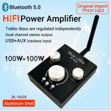 ZK-1002E Bluetooth 5.0 Audio Amplifier Module Hifi Stereo Amplifier 100W*2 Aluminum Shell TPA3116