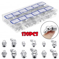 130Pcs Hydraulic Grease Nipples Imperial BSP UNF M6 M8 M10 45° Galvanized Metal Grease Nipple Fitting Assortment Kits Fitting