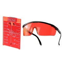 Magnetic Target Card Plate Level Tool Rotary Cross Line Horizontal Vertical with Protection Goggle Glasses Set-Red