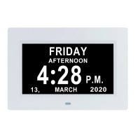 7 "Inch Digital Clock Calendar with Date Day Reminder 12H 24H 2 Modes for Elderly and Children White