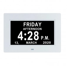 7 "Inch Digital Clock Calendar with Date Day Reminder 12H 24H 2 Modes for Elderly and Children White