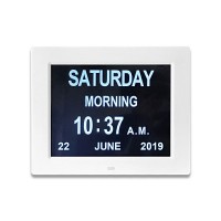8Inch IPS Digital Clock Calendar with Date Day Reminder for Elderly and Children 12H 24H 2Modes White