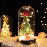 Desktop Christmas Tree With Lights Glass Cover Christmas LED Ornaments Xmas New Year Creative Gifts