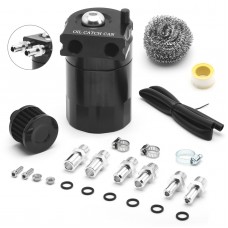 Baffled Oil Catch Can Reservoir Tank Kit 240ml With Breather Filter Engine Air Oil Separator Dual Cylinder-Black