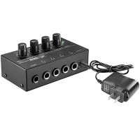 HA400 Mini Amplifier 4 Channels Mini Audio Stereo Headphone Amplifier With Power Adapter Black