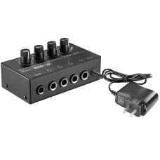 HA400 Mini Amplifier 4 Channels Mini Audio Stereo Headphone Amplifier With Power Adapter Black