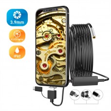 3.9MM 1MP Car Wifi Endoscope Camera Industrial Borescope With 3-In-1 Plug 5M/16.4FT Flexible Cable