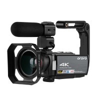 ORDRO AE8 4K Camcorder DV Camera 30MP Still Image Recording w/ Wide-Angle Lens Mic Hood Stabilizer