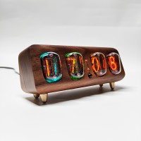 Bluetooth Clock IN12 Glow Tube Clock Nixie Clock 20 Degree Angle 4-Digit Electronic Alarm Clock w/ Touch Buttons-Walnut Color