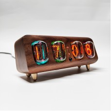 Bluetooth Clock IN12 Glow Tube Clock Nixie Clock 20 Degree Angle 4-Digit Electronic Alarm Clock w/ Touch Buttons-Walnut Color