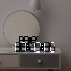6-Digit 3D LED Clock Wifi Wall Clock Perpetual Calendar Electronic Clock w/ White Light Black Shell