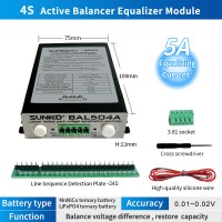 SUNKKO BAL-504A 5A Battery Balancer Lithium Battery Pack Voltage Equalization Controller with Shell