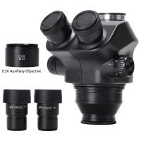 7X-50X Stereo Trinocular Head + WF10X/22mm Eyepiece Rubber Eye-Guards 0.5X Auxiliary Objective Lens