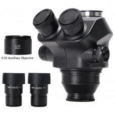 7X-50X Stereo Trinocular Head + WF10X/22mm Eyepiece Rubber Eye-Guards 0.5X Auxiliary Objective Lens