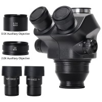 7X-50X Stereo Trinocular Head + WF10X/22mm Eyepiece Eye-Guards 0.5X & 2.0X Auxiliary Objective Lens