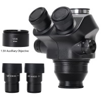 7X-50X Stereo Trinocular Head + WF10X/22mm Eyepiece Rubber Eye-Guards 1.5X Auxiliary Objective Lens