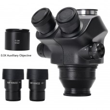 7X-50X Stereo Trinocular Head + WF10X/22mm Eyepiece Rubber Eye-Guards 0.3X Auxiliary Objective Lens